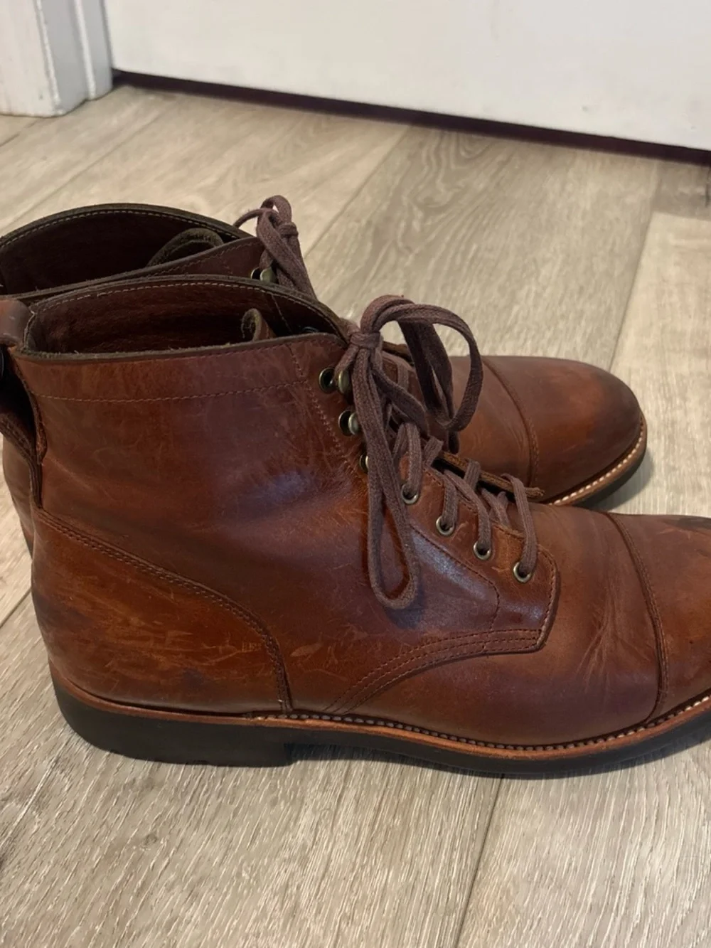J.Crew Kenton Leather Cap-Toe Boots - Burnished Tobacco - Men's Size 11